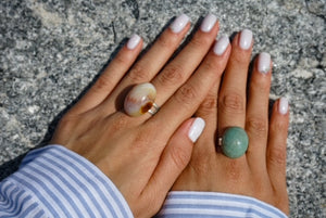 Cabochon shaped Quartz rings.  One size fits all.