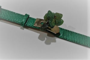 Green Leather Bracelet with Green Quartz