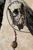 Turritella Agate Fossil and Pink Wood Jasper Bead Necklace