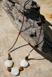 Agate, Petrified Wood from Madagascar and Tiger Eye with Silver Enhancements on a Rope Necklace