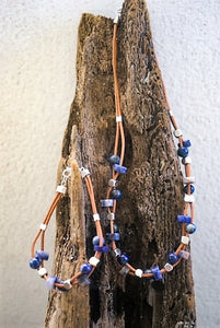 Leather Necklace with Lapis Lazuli and Silver accents.