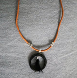 Leather Necklace with Silver accents, Black Onyx Ring and Feather