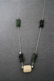 Sterling Silver Necklace enhanced with Green Agate and Bone