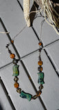 Green Jasper, Topaz, Petrified Wood and Tiger Eye on Double Sterling Silver Chain
