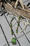 Green Turquoise, Tiger Eye enhanced with petrified wood Sterling Silver Necklace