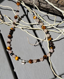 Tiger Eye, Rose Quartz, Black Coral and Petrified Wood on Sterling Silver Chain