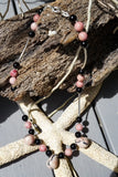 Pink Jasper enhanced with Black Onyx on Silver Necklace