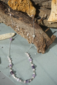Amethyst and Rose Quartz  on a Sterling Silver Necklace