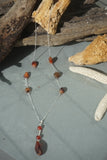 Agate Pendant and Beads enhanced by Amber Beads on Sterling Silver Necklace