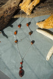 Agate Pendant and Beads enhanced by Amber Beads on Sterling Silver Necklace