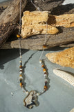 Agate Pendant, Tiger Eye enhanced by Black Coral and Shells Sterling Silver Necklace