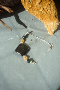 Fossilized Wood, Jade and Citrine Sterling Silver Bracelet.