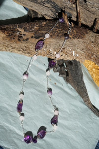 Amethyst and Pink Quartz Sterling Silver Necklace