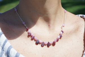 Ruby and Pink Opal Necklace on a Sterling Silver Chain