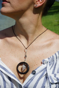 Black Onyx, Arrowhead and Infinity Symbol Sterling Silver Necklace