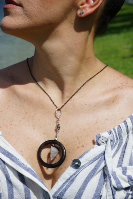 Black Onyx, Arrowhead and Infinity Symbol Sterling Silver Necklace