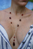 Agate Pendant and Beads enhanced by Amber Beads on Sterling Silver Necklace