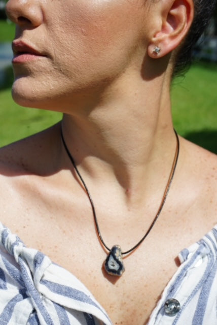 Agate on a Black Leather Necklace