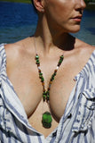 Green Turquoise, Tiger Eye enhanced with petrified wood Sterling Silver Necklace