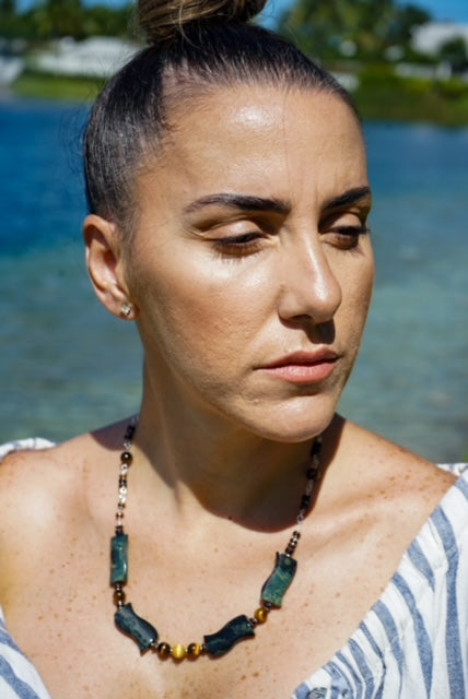 Sterling Silver Necklace Featuring Agate and Tiger Eye