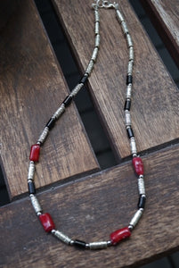 Men's Black and Red Coral Necklace