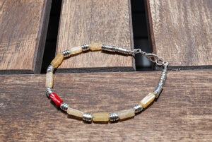 Men's Red Coral and Citrine with Silver Enhancements Bracelet