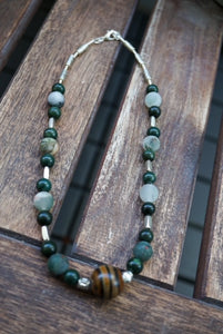 African Bloodstone and Tiger Eye Silver Necklace