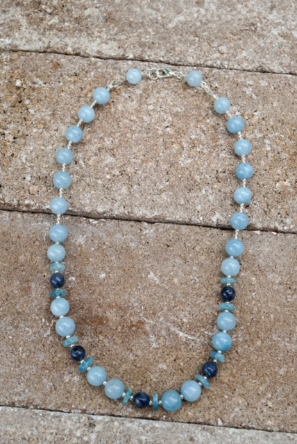 Aquamarine and Sapphire Silver Necklace