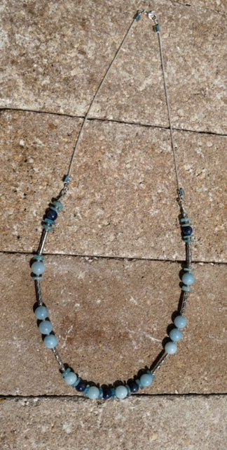 Aquamarine and Sapphire Sterling Silver Necklace