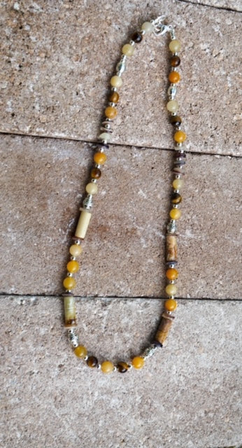Nephrite Jade, Topaz and Tiger Eye Silver Necklace