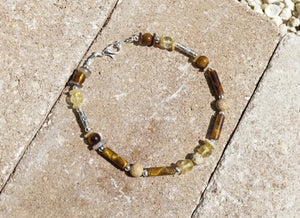 Men's Tiger Eye, Citrine and Agate Silver Bracelet