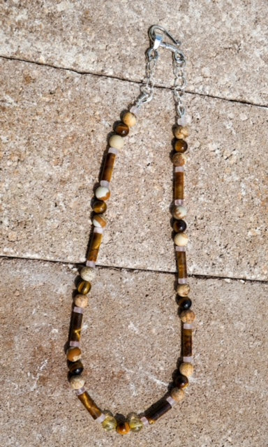 Agate, Tiger Eye, Citrine and Quartz Silver Necklace