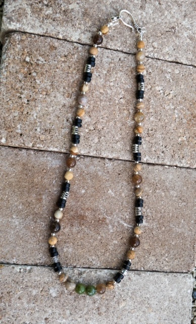 Agate, Onyx and Jade Silver Necklace