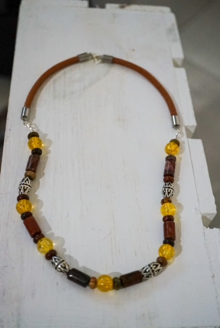 Citrine and Agate with Sterling Silver Enhancements and Leather Necklace
