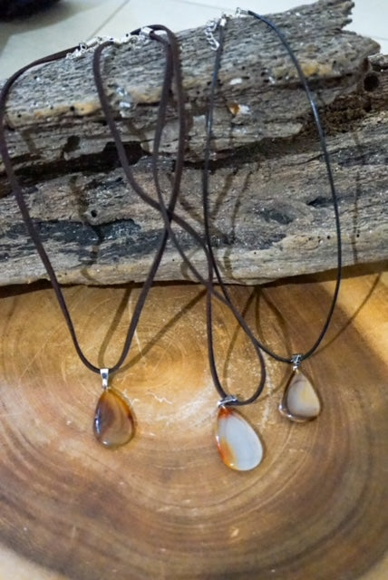 Agate Drops on Leather Necklaces