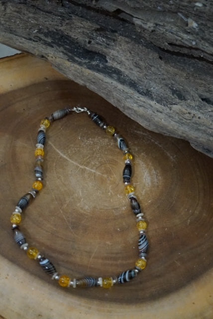 Citrine, Agate and Fossilized Shell Necklace