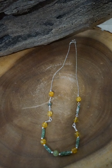 Sterling Silver Necklace enhanced with Citrine and Green Jasper
