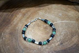Sterling Silver Bracelet enhanced with Jade, Onyx and Shells