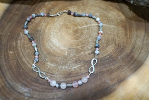 Sterling Silver Necklace enhanced with Rose Quartz, Agate and Infinity Symbol