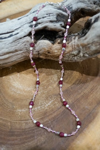 Sterling Silver Necklace enhanced with Rubies and Rose Quartz