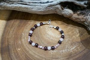 Sterling Silver Bracelet enhanced with Rose Quartz and Garnet Stones