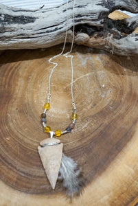 Sterling Silver Necklace enhanced Arrowhead, Feather, Citrine and Agate