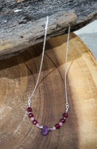 Sterling Silver Ruby and Rose Quartz Necklace