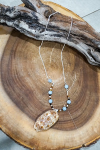 Sterling Silver Necklace with Aquamarine and Tiger Eye enhanced with a Shell