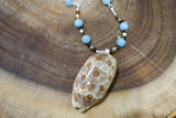 Sterling Silver Necklace with Aquamarine and Tiger Eye enhanced with a Shell