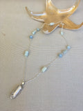 Aquamarine Beads, Fresh Water Pearl Drop on a Sterling Silver Chain