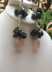 Drop earrings with Green Quartz and Rose Quartz drops