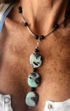 Agates enhanced by Black Onyx on Sterling Silver Necklace