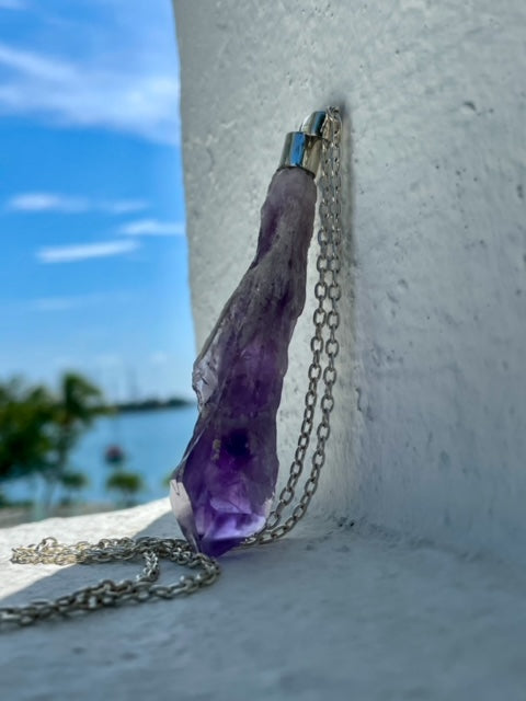 Rough Amethyst Drop on a Sterling Silver Chain