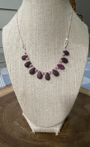 Ruby Tear Drops enhanced with Pink Quartz on Sterling Silver Necklace